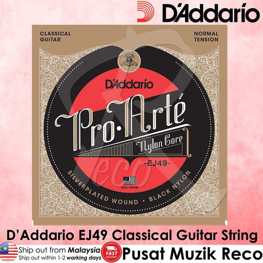 *D'Addario EJ49 Pro-Arté Black Nylon Classical Guitar Strings, Normal Tension - Reco Music Malaysia