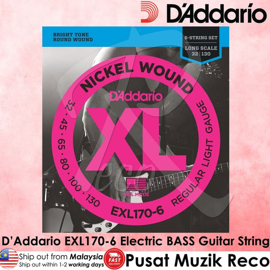 *D'Addario EXL170-6 Nickel Wound 6 String Electric Bass Guitar Strings - Reco Music Malaysia 
