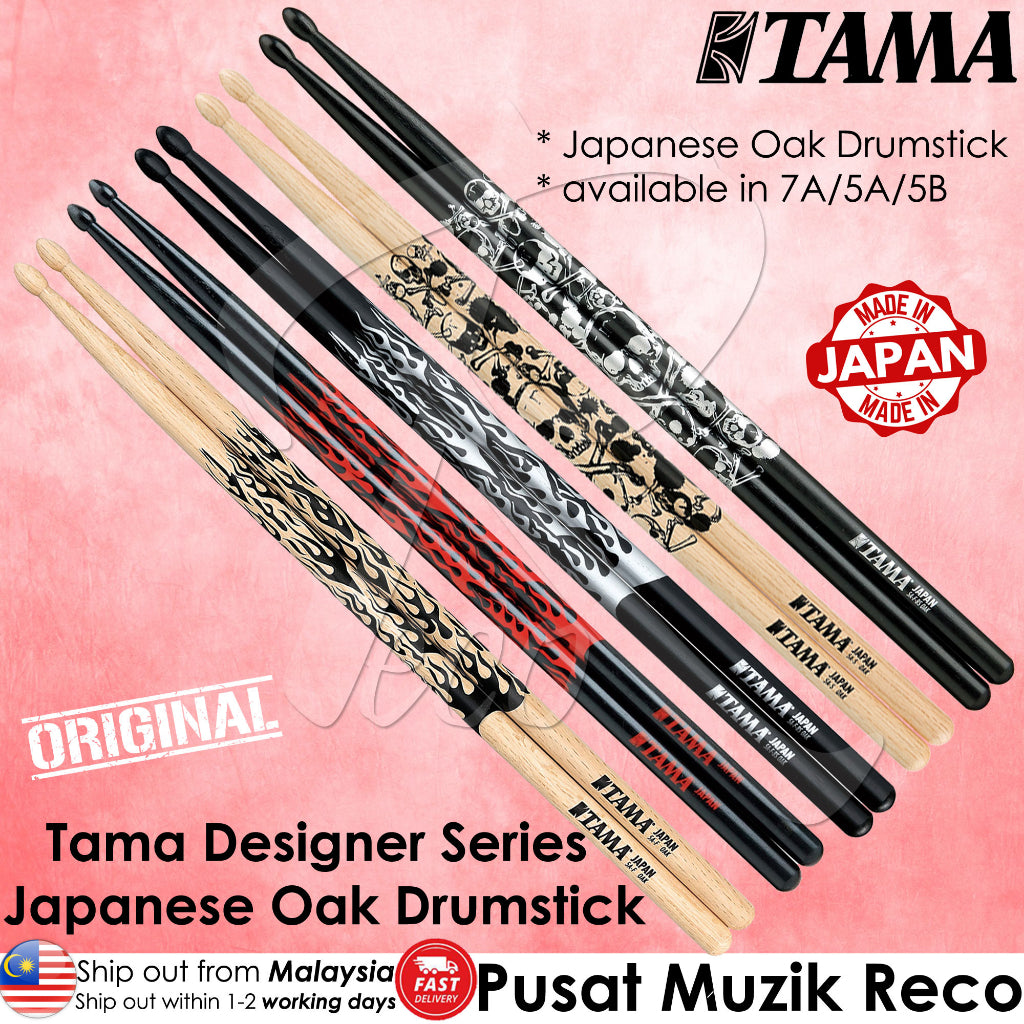 Tama 7AS Sticks Of Doom Japanese Oak 7A Drum Sticks, Wood Skull