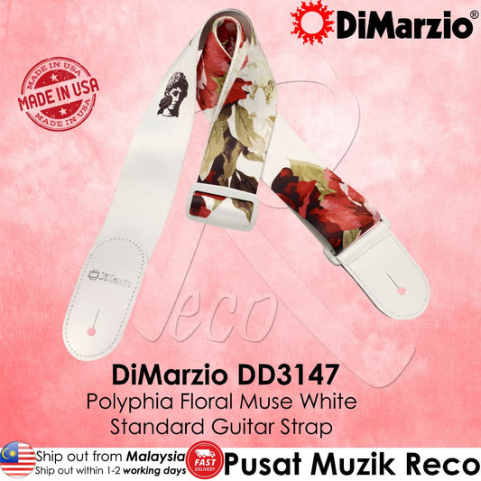 DiMarzio DD3147 Tim Henson Polyphia Floral Muse Guitar Strap - White - Reco Music Malaysia