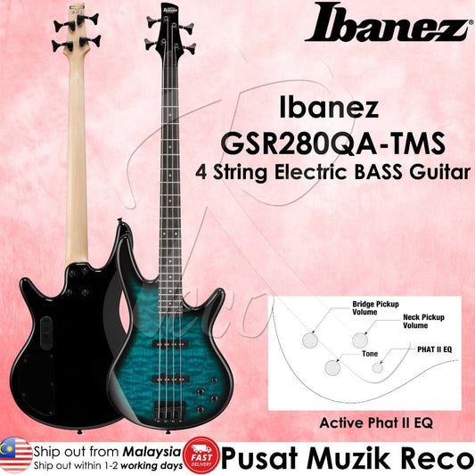 *Ibanez GSR280QA-TKS Electric Bass Guitar - Transparent Marine Sunburst - Reco Music Malaysia