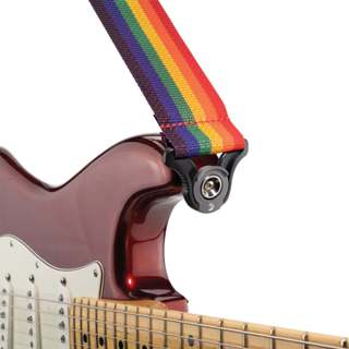Guitar with a rainbow strap on a white background - Reco Music Malaysia