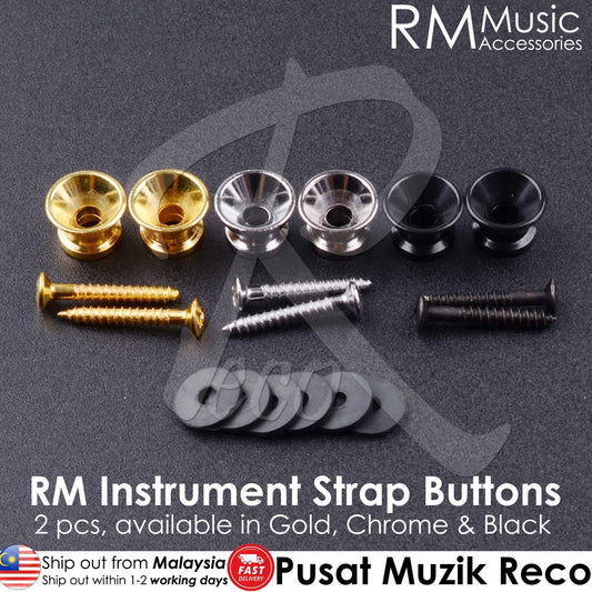 RM RSB6 Instrument Guitar Ukulele Strap Button 2 pcs Black / Chrome / Gold - Reco Music Malaysia