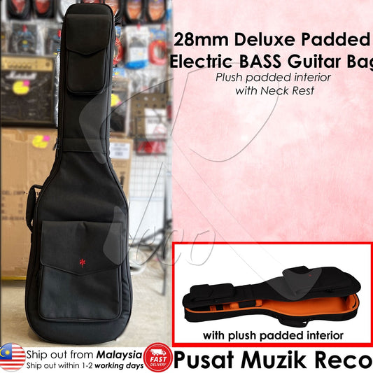 RM RBB300BK 28mm Deluxe Thick Padded Electric BASS Guitar Bag, Black - Reco Music Malaysia