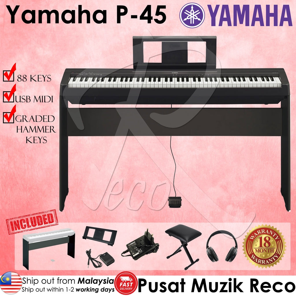 Downtown Sovesal Allergi Yamaha P45 Pack 88-key Weighted Digital Piano With Stand & Accessories –  Reco Music Malaysia