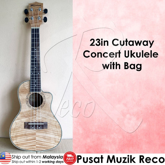 RM UK-24LDFQ 23in Premium Wood Cutaway Concert Ukulele with Bag - Reco Music Malaysia
