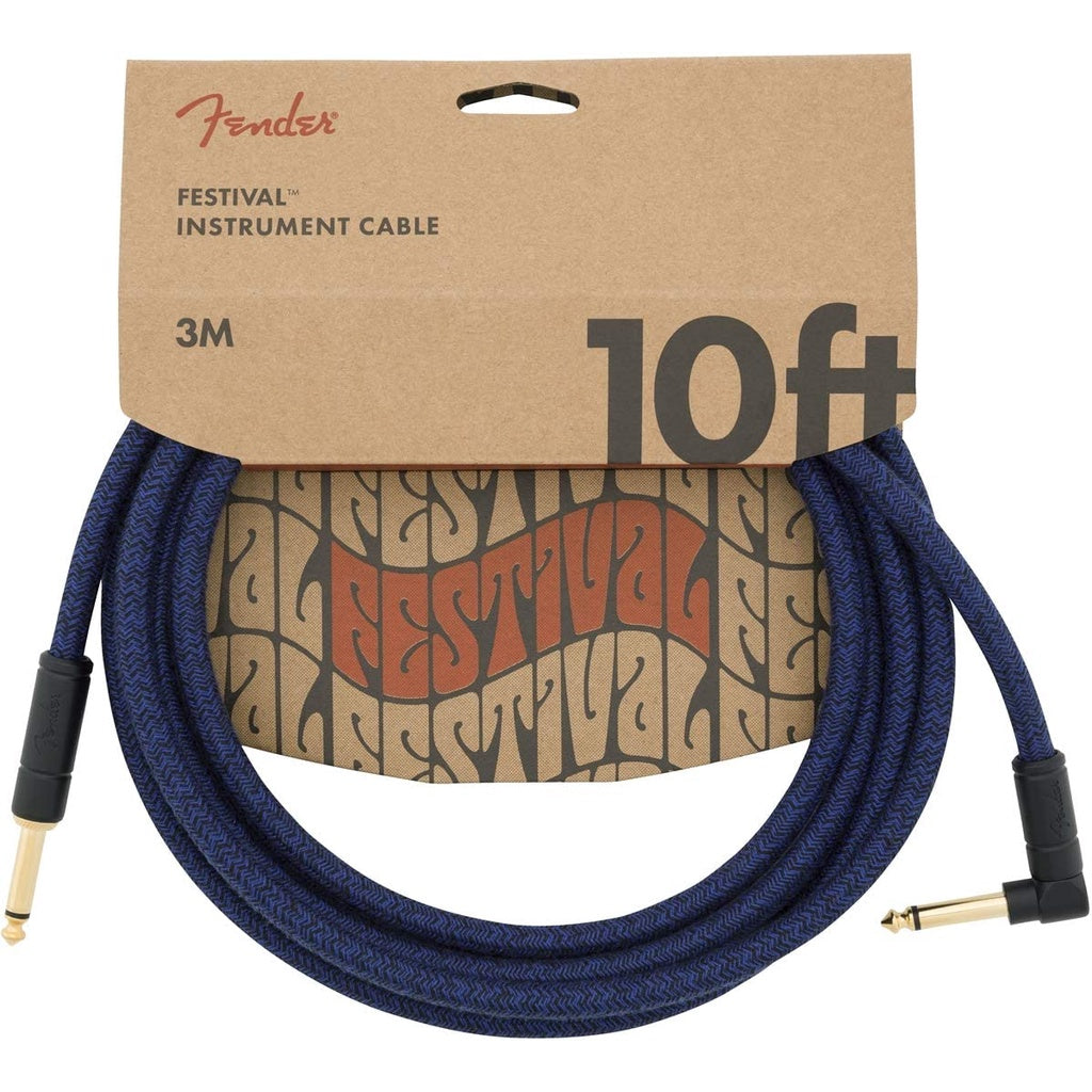 Fender 0990910073 Festival Hemp Braided Woven Angled Instrument Cable, 10ft, Straight-Angle, Blue Dream - Reco Music Malaysia