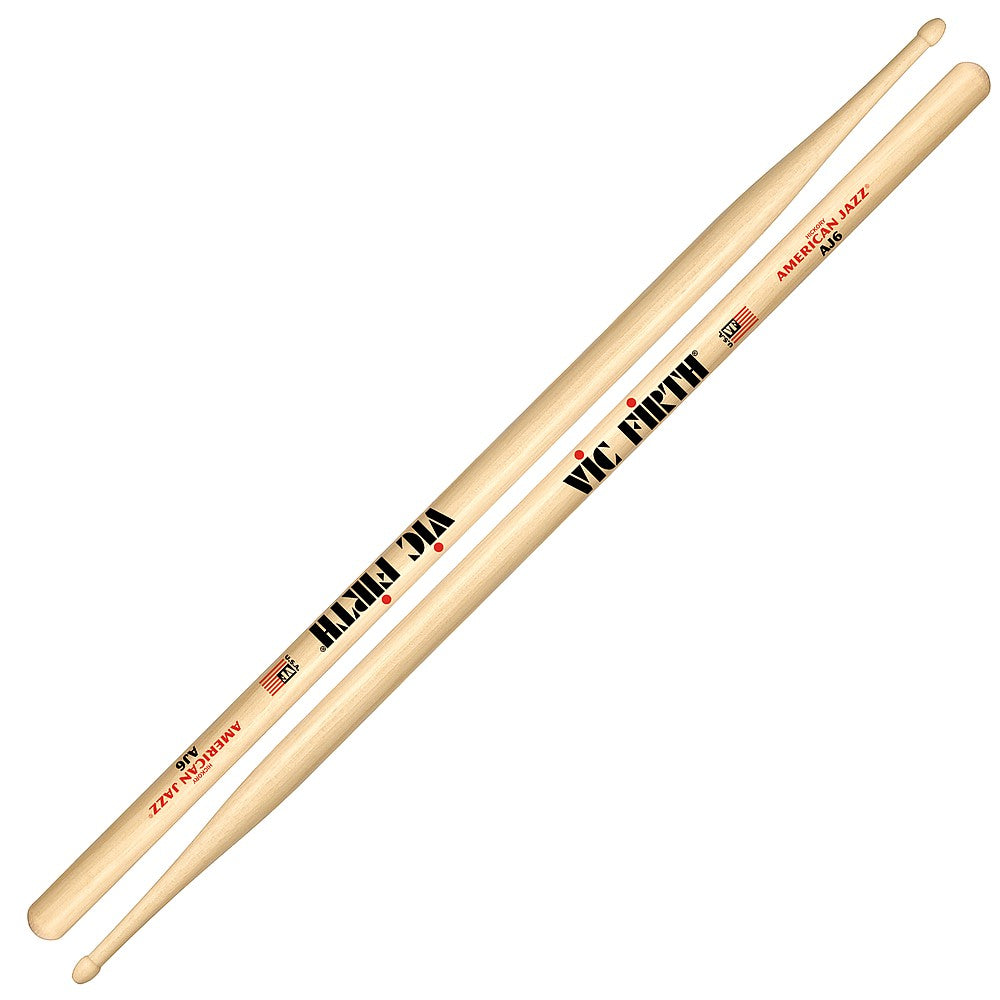 Vic Firth AJ6 American Jazz Hickory Drumstick, Wood Tip [MADE IN USA] - Reco Music Malaysia