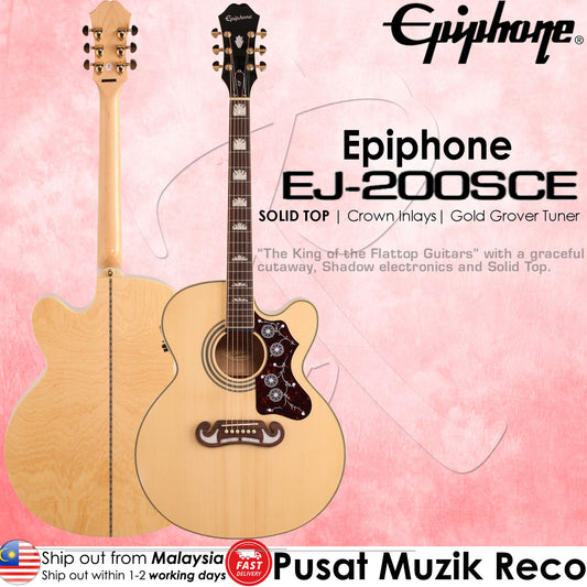 Epiphone EJ-200SCE Natural Solid Top Acoustic-Electric Guitar | Reco Music Malaysia