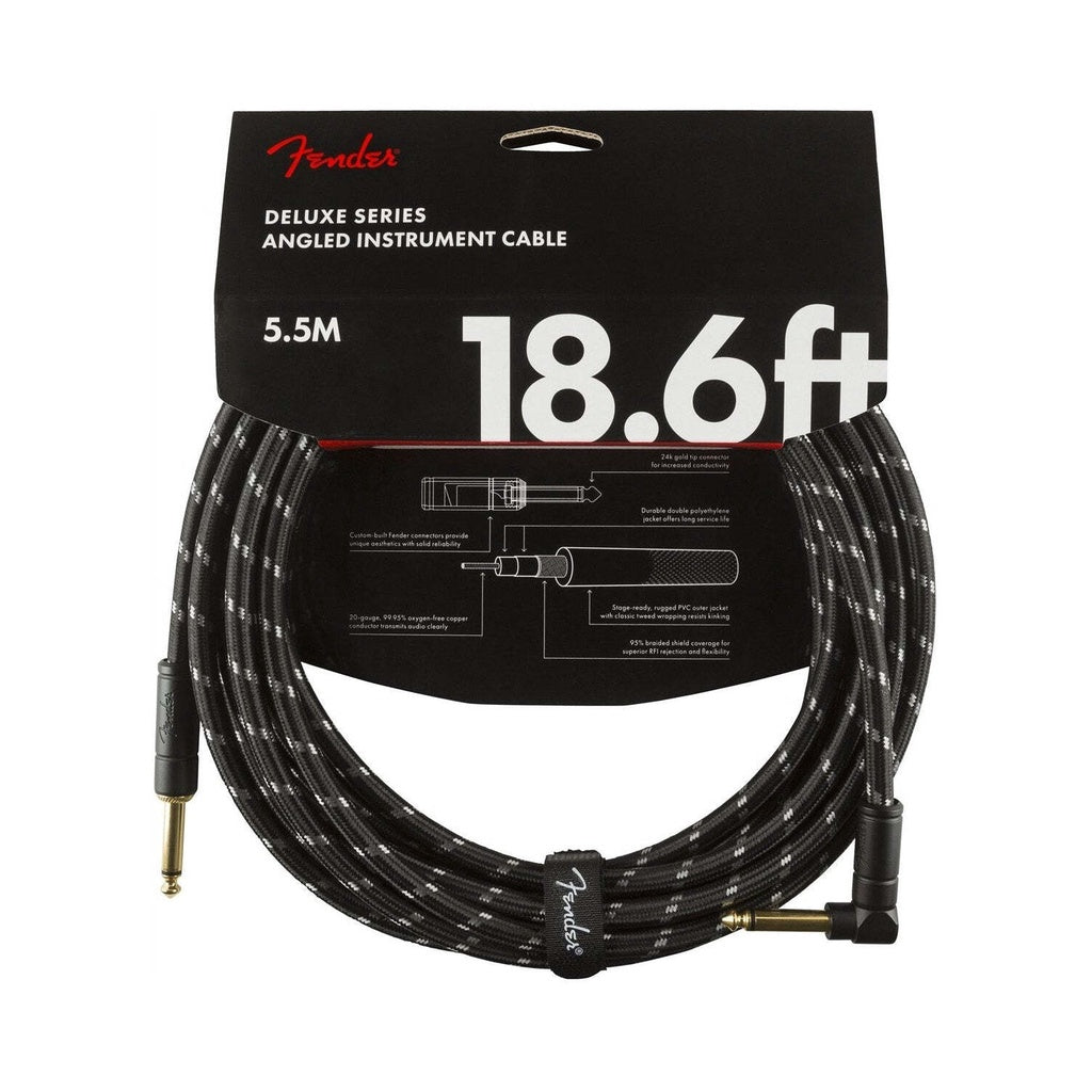 Fender 0990820079 Deluxe Series Angled 18.6ft Black TWEED Instrument Guitar Cable - Reco Music Malaysia