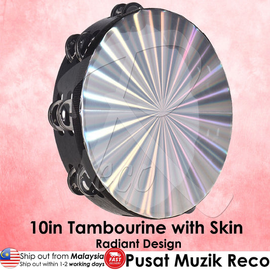 RM 10 Inch Wooden Radiant Tambourine with Skin Double Row Jingles | Reco Music Malaysia