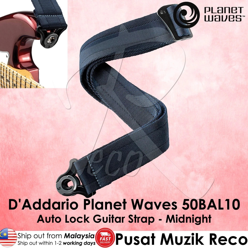 Planet Waves 50BAL01 Auto Lock Guitar Bass Strap, Black Padded Stripes