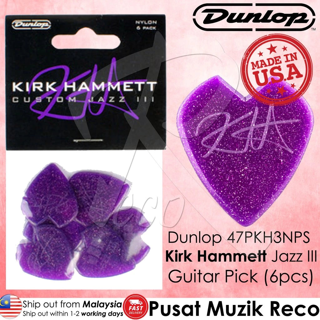 Jim Dunlop 47PKH3NPS Kirk Hammett Purple Sparkle Jazz III Picks