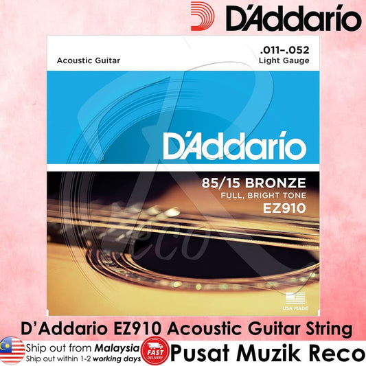 *D'Addario EZ910 85/15 Bronze Acoustic Strings, 011-052 - Reco Music Malaysia