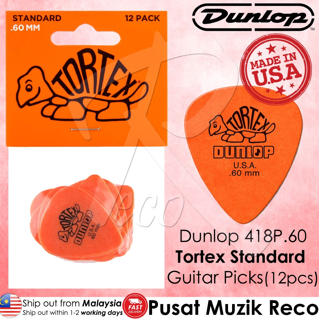 Jim Dunlop 418P.60 Tortex Standard 0.60mm Orange Guitar Pick Pack (12pcs) - Reco Music Malaysia