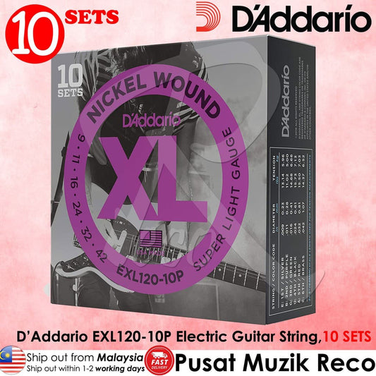 *D'Addario EXL120-10P Nickel Wound Electric Guitar Strings Pack - Reco Music Malaysia