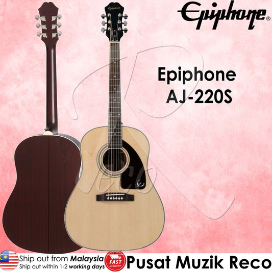 Epiphone AJ220S AJ-220S Advanced Jumbo Solid Top Acoustic Guitar Natural - Reco Music Malaysia