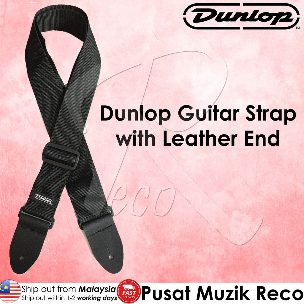Jim Dunlop D0701BK Poly Black 2in Guitar Strap with Leather End - Reco Music Malaysia