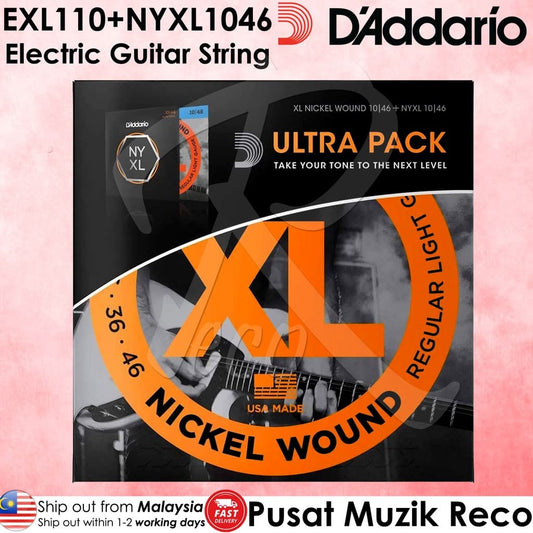 *D’Addario EXL110 + NYXL1046 Ultra Pack 10-46 Electric Guitar String BUNDLE SET - Reco Music Malaysia