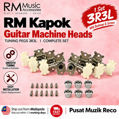 RM RKA48 Kapok Guitar Machine Head Tuning Pegs Set 3L3R 6pcs Cream Button with Screws