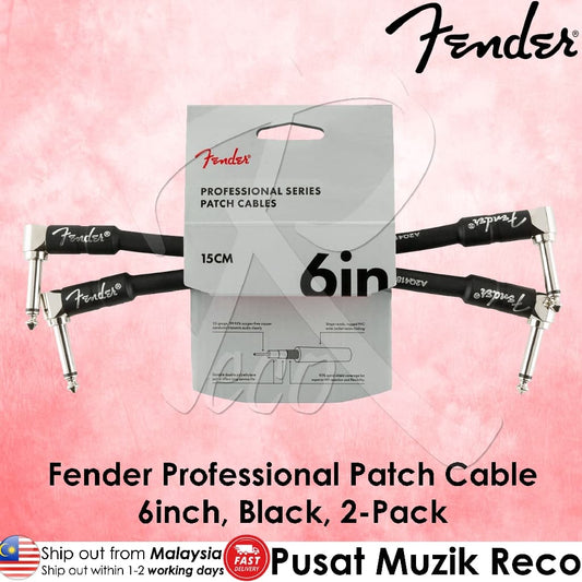 *Fender 099-0820-023 Guitar Effect Patch Cable, 6-inch, Black, 2-Pack - Reco Music Malaysia