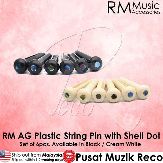 RM Acoustic Guitar String Pin SET with Shell Dot Set of 6pcs Black / White - Reco Music Malaysia