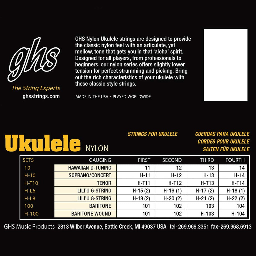 GHS H-T10 Tenor Ukulele String SET Black Nylon with Wound C - Reco Music Malaysia