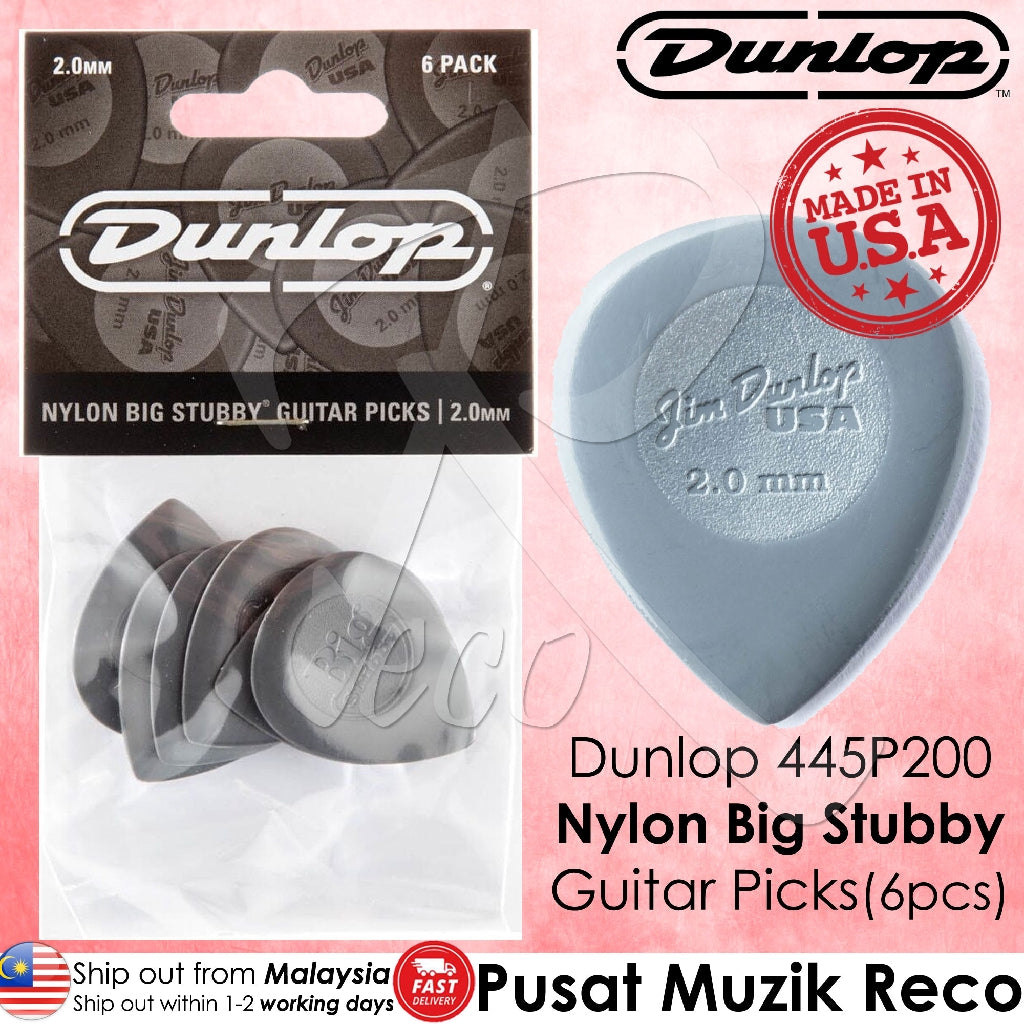 Jim Dunlop 445P2.0 Nylon Big Stubby Guitar Pick 2.0mm Guitar Picks Player Pack - Reco Music Malaysia