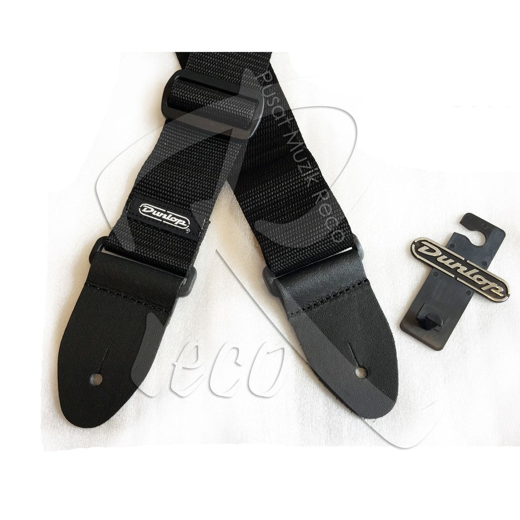 Jim Dunlop D0701BK Poly Black 2in Guitar Strap with Leather End - Reco Music Malaysia