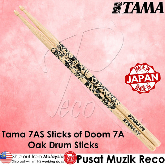 Tama 7A-S Sticks of Doom Japanese Oak Drum Stick, Wood Skull - Reco Music Malaysia