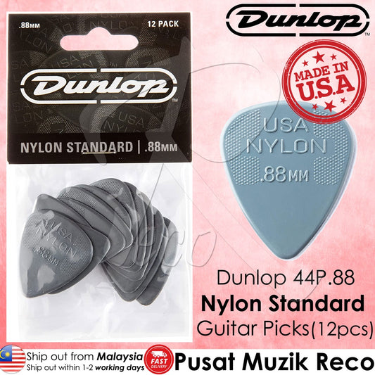 Jim Dunlop 44P.88 0.88mm NYLON Standard Guitar Picks Player Pack 12-Pack - Reco Music Malaysia