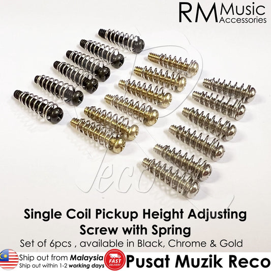 【6pcs】 RM Electric Guitar Single Coil Pickups Height Adjusting Screws with Spring (Black / Chrome / Gold) - Reco Music Malaysia