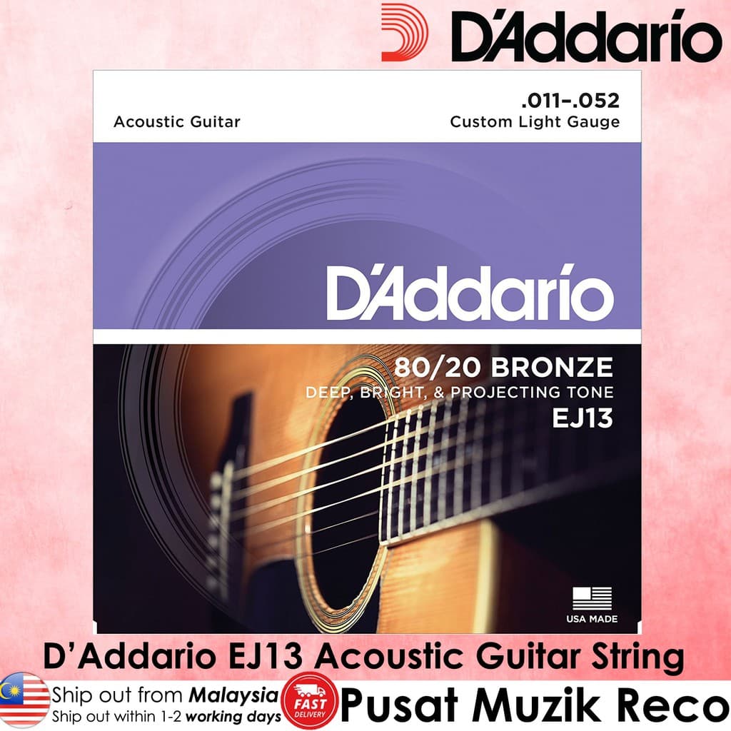 *D'Addario EJ13 80/20 Bronze Custom Light Acoustic Guitar Strings - Reco Music Malaysia