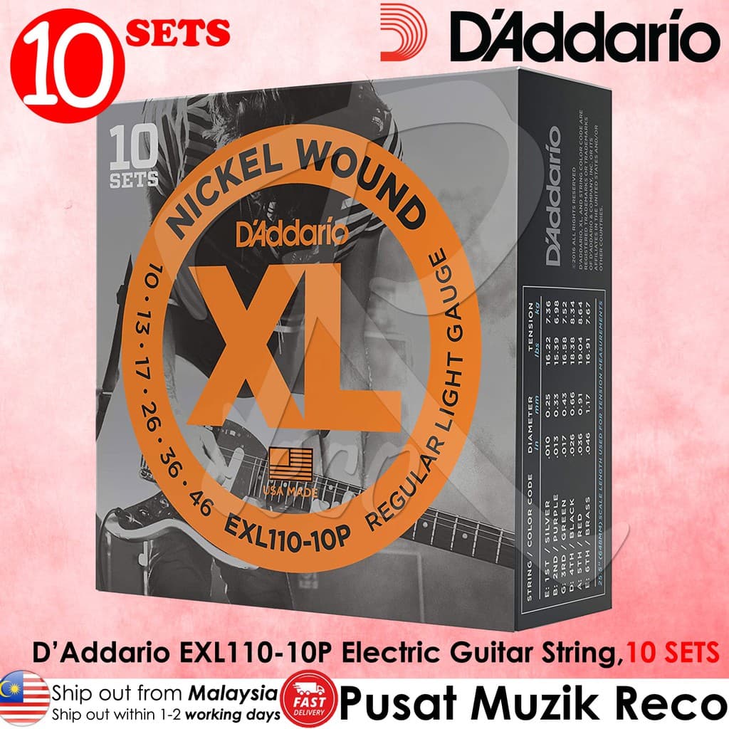 *D'Addario EXL110-10P Nickel Wound Electric Guitar Strings - Reco Music Malaysia