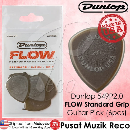 *Jim Dunlop 549P200 Flow Standard Grip Picks, 2.0mm, 6-Pack - Reco Music Malaysia