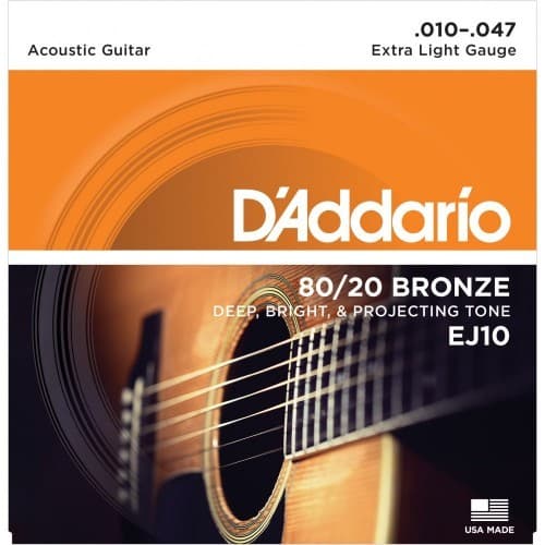 *D'Addario EJ10 80/20 Bronze Acoustic Guitar Strings, Extra Light, 10-47 - Reco Music Malaysia