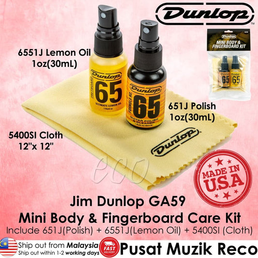 Jim Dunlop GA59 Mini Body & Fingerboard Care Kit | Polish, Lemon Oil, Cloth - Reco Music Malaysia
