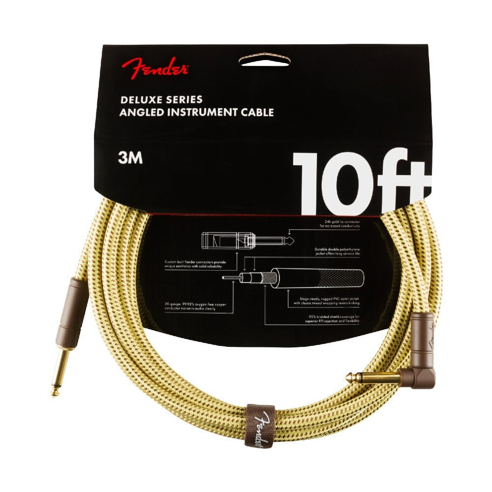 Fender 0990820091 Deluxe Series Angled Instrument Cable, 10ft Tweed - Reco Music Malaysia