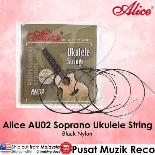 Alice AU02 Soprano Ukulele String SET Black Nylon - Reco Music Malaysia