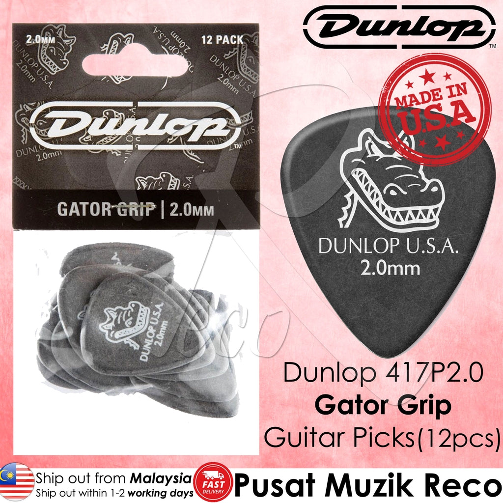 Jim Dunlop 417P2.0 Gator Grip Black Guitar Pick 2.0mm - Reco Music Malaysia
