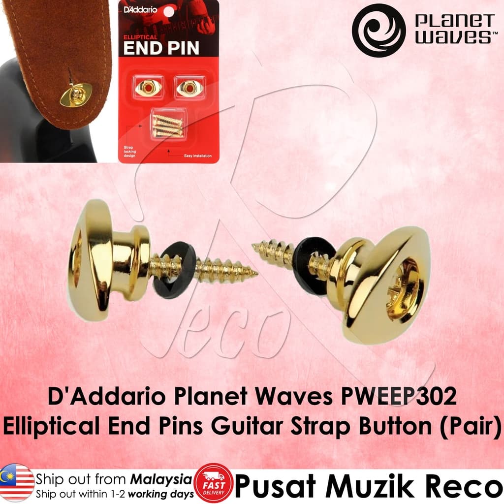*D'Addario Planet Waves PWEEP302 Elliptical End Pins, Gold - Reco Music Malaysia