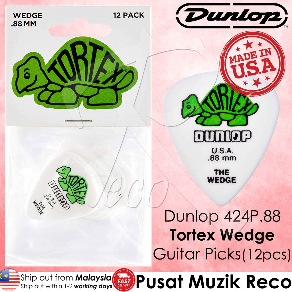Jim Dunlop 424P.88 Tortex Wedge 0.88mm Guitar Picks Player Pack (12pcs) - Reco Music Malaysia 