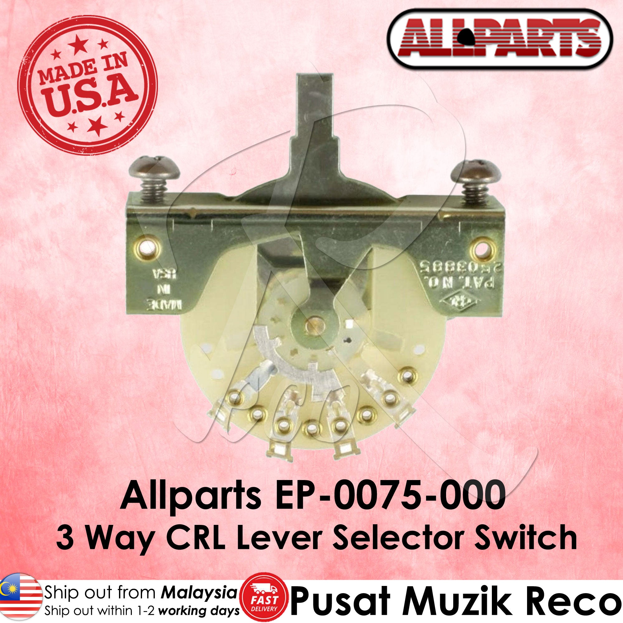 Allparts EP-0075-000 CRL 3 Way Pickup Selector Switch CRL 3-Way Blade Guitar Switch 3 Way Strat Guitar Selector Switch - Reco Music Malaysia