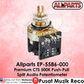 Allparts EP-5586-000 audio potentiometer on a pink background with Allparts logo.