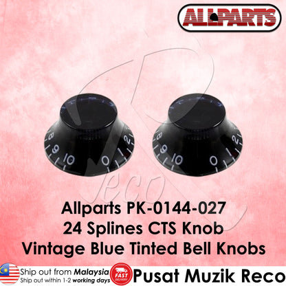 Allparts PK-0144-027 24 Spline CTS Knob Electric Guitar Blue Tint Bell Knob Control Knob Volume Tone Knob