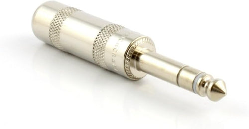 Metal audio plug on a white background
