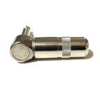 Metal right-angle drill bit on a white background
