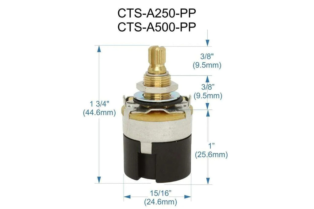 Measurement chart for CTS-A250-PP and CTS-A500-PP with dimensions labeled.