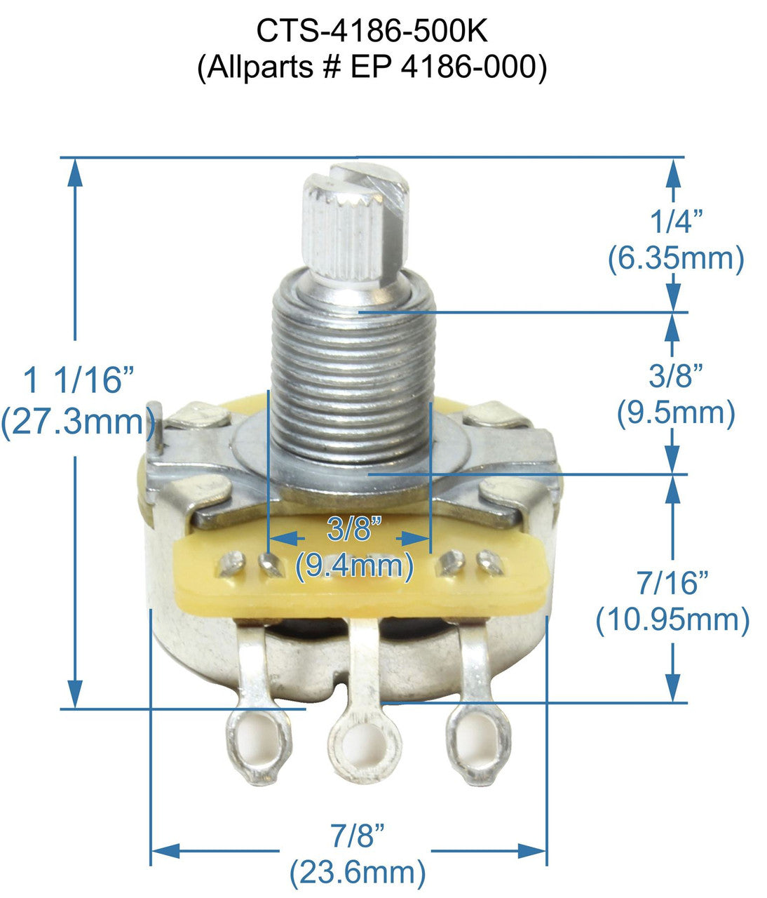 AllParts EP-4185-000 CTS No-Load 250K Split Shaft Guitar Tone Pot
