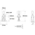 Technical dimension diagram of a 5-pin automotive light bulb, showing front, side, and cross-sectional views with measurements in millimeters and terminal labels 1, 2, 3, 4, 5.